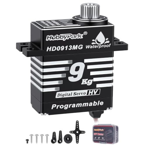 HobbyPark Waterproof 9kg High Torque Sub-Micro Steering Servo for TRX4M 1/18 Crawler & Shift Servo for TRX4 SCX10 1/10 Scale Crawler Digital Metal Gear Aluminum Shell Programmable Arduino Servo 180°