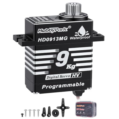 HobbyPark Waterproof 9kg High Torque Sub-Micro Steering Servo for TRX4M 1/18 Crawler & Shift Servo for TRX4 SCX10 1/10 Scale Crawler Digital Metal Gear Aluminum Shell Programmable Arduino Servo 180°