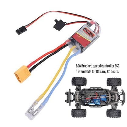 60A Brushed ESC Controller, High Performance Electric Speed Controller with Throttle Loss Protection for RC Cars Trucks and Boats