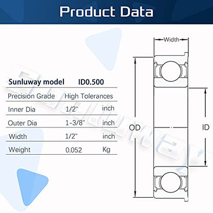 8 Pack Flanged Ball Bearing ID 1/2" x OD 1-3/8", Pre Lubricated,Stable Performance,Cost Effective,Suitable for Lawn Mower, Wheelbarrows, Carts & Hand Trucks Wheel Hub