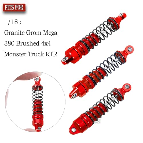 Full Aluminum Big Bore RC Shocks Absorber Damper Upgrades Part for 1/18 Granite Grom Mega 380 Brushed 4x4 Monster Truck RTR,Front Rear Assembled Full Metal Shocks,4PCS Red - color: Red(4 pcs)