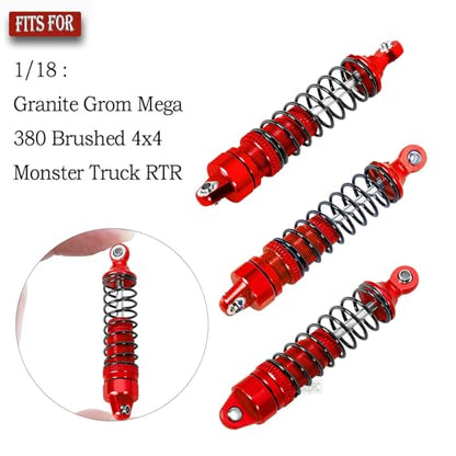 Full Aluminum Big Bore RC Shocks Absorber Damper Upgrades Part for 1/18 Granite Grom Mega 380 Brushed 4x4 Monster Truck RTR,Front Rear Assembled Full Metal Shocks,4PCS Red - color: Red(4 pcs)