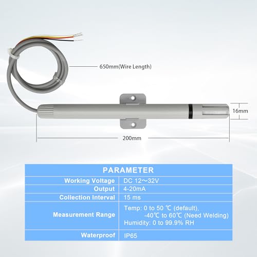 Tzone 4-20 mA Temperature Sensor Analog Humidity Probe Temp Transmitter | THT02C,4-20ma Output,plc temperature humidity sensor 4 20ma,Wall Mount,for Greenhouse HVAC Lab DCS Industrial Environmental - style: THT02C 4-20mA Output