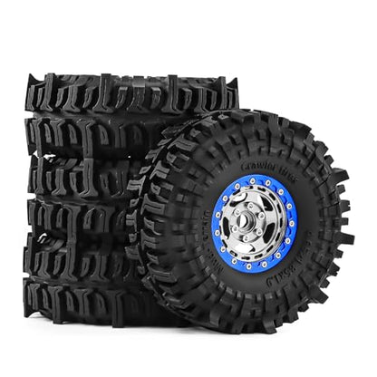 1.9" Alloy Wheels + Rubber Tires 4-Pack, Compatible with TRX4, SCX10, SCX10 III, 90046, D90 and Other Popular RC Crawler Models (blue-silver) - color: blue-silver