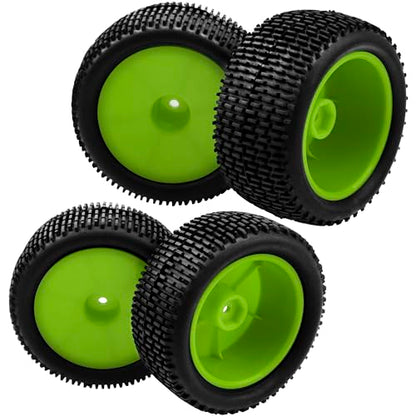 OD 88mm/3.46" Rubber Tire Front Rear Tyre & Plastic Wheel Rims 12mm Hex Hub Compatible with Redcat Tornado Shockwave HPI HSP Kyosho Losi 1/10 Scale Off Road Buggy (Green) - color: Green