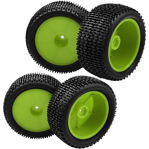 OD 88mm/3.46" Rubber Tire Front Rear Tyre & Plastic Wheel Rims 12mm Hex Hub Compatible with Redcat Tornado Shockwave HPI HSP Kyosho Losi 1/10 Scale Off Road Buggy (Green) - color: Green