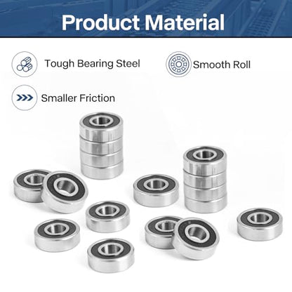 R4-2RS Bearing 1/4x5/8x.196, Rubber Sealed Steel 20-Pack