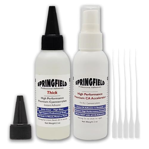 Professional Grade CA Glue with Premium Accelerator - 2oz Cyanoacrylate Gel Super Glue and Gap Filler - Thick 2000 CPS Viscosity Adhesive Plus 2oz Instant Tack Spray by Springfield Speaker - color: Clear Gel Combo