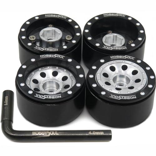 Adjustable Offset 1.0 Beadlock Wheels Black Silver, Heavy 1.0 offset rc rims Wheels 21g/rim For 1/18 Traxxas TRX4M Axial SCX24 90081 & Other RC Micro Crawler Truck, (4-Pack) - color: Black & Silver