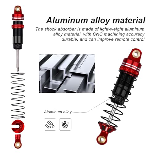 HobbyPark Aluminum 59mm RC Shocks Long Travel Shock Absorber Oil Damper Assembled for TRX4M TRX4MT 1/18 RC Crawler Upgrades Threaded Body, Replacement of 9764 (Red&Black) - color: Red&Black