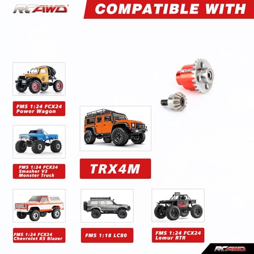 RCAWD Full-Metal Differential Assembly with Drive Gear for 1/18 1/24 Scx24 FMS Fcx18 Fcx24 Rc Crawler Car Upgrade Parts red - color: Red