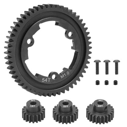 daitoku 54T 1 Mod Hardened Steel Spur Gear with 18T 20T 22T Motor Pinion Gear Compatible with Traxxas 1/10 Maxx 1/5 X-Maxx 1/10 E-REVO 2.0 VXL 1/7 XO-1 - size: 54T