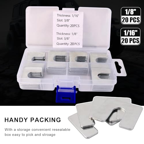 40Pcs Auto Body Fender Alignment Shim 1/16" & 1/8" Thick- 3/8" Slot Automotive Alignment Shim Assortment Kit