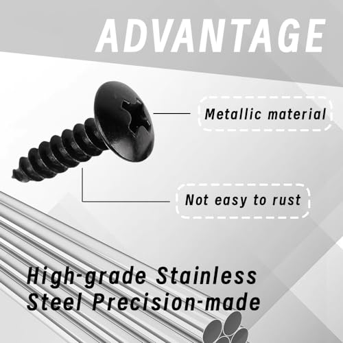 License Plate Screws with Nylon Inserts - Stainless Steel Rust Proof License Plate Screws for Securing License Plates, Frames & Covers 4755299 3907444 A11719 - color: Black-K6