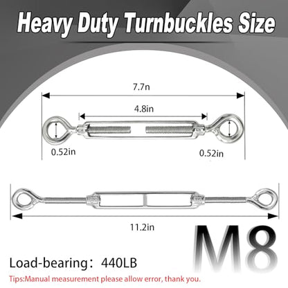 6 PCS M8 Eye and Eye Turnbuckles for Cables Wire Rope Tension | Made of 304 Stainless Steel, Corrosion Resistant , Easy to Use,440lbs Rated,Industrial Shade Sail Rigging - size: 6PCS-M8-OO