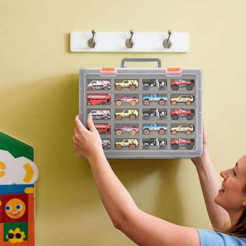 Xuerdon Toy Car Storage Case with 20 Foam Slots for Hot Wheels/for Matchbox | 1:64 Transparent Display Case for Buses and SUVs, Kids and Collectors, Wall-Mountable with Removable Foam, Box Only - size: For 1:64 Buses & SUVs