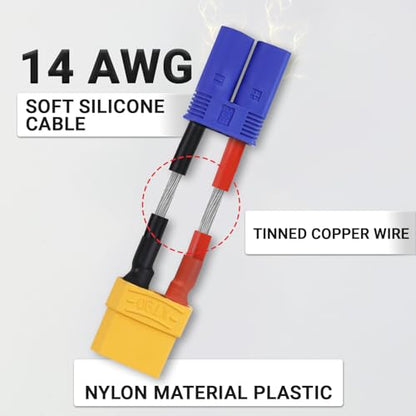 TMH 3 Pcs Female XT90 to Male EC5 Adapter Connector Plug with Silicone Wire 14 AWG, 5CM Cable for RC LiPO Battery FPV Drone Charger ESC