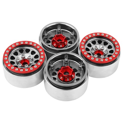 Aluminum 1.9 Beadlock Wheels Rims for 1/10 RC Crawler Axial SCX10 I II III Capra TRX4 TRX6 VS4-10 Gen8 MST CFX Upgrades Parts (red-Titanium) - color: Red-titanium