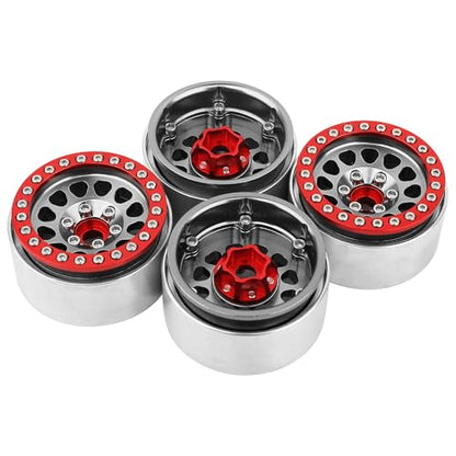 Aluminum 1.9 Beadlock Wheels Rims for 1/10 RC Crawler Axial SCX10 I II III Capra TRX4 TRX6 VS4-10 Gen8 MST CFX Upgrades Parts (red-Titanium) - color: Red-titanium