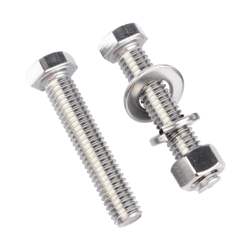 3/8-16 x 1-1/2" Hex Head Screw Bolt and Nuts Flat & Lock Washers, 304 Stainless Steel Fully Threaded, 6Sets - color: Silver, size: 3/8-16 x 1-1/2" (6Sets)