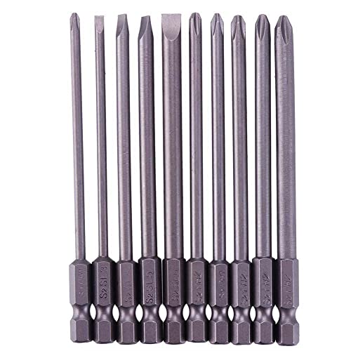 Rocaris 10pcs 1/4 Inch Hex Shank Long Magnetic Screwdriver Bits Set | 4 in Power Tools (Slotted+Cross Head) - size: 10Pcs(Slotted+Cross)