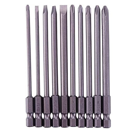 Rocaris 10pcs 1/4 Inch Hex Shank Long Magnetic Screwdriver Bits Set | 4 in Power Tools (Slotted+Cross Head) - size: 10Pcs(Slotted+Cross)