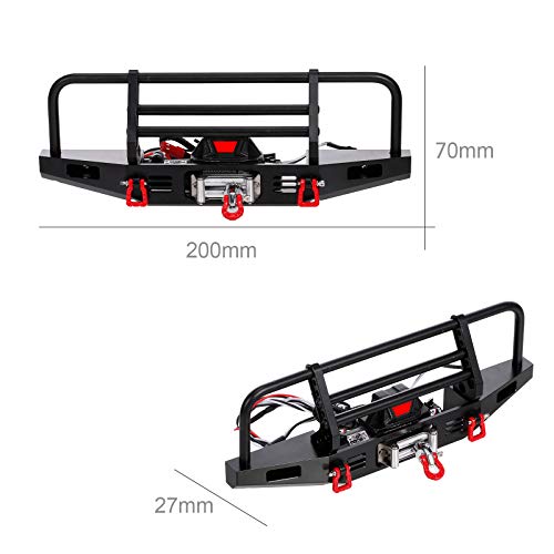 GoolRC Metal Front Bumper with Winch 2 LED Light for 1/10 RC Car Crawler Compatible with Replacmenet for TRX Hsp Redcat Rc4wd Tamiya Axial Scx10 D90 HPI Car Upgrade