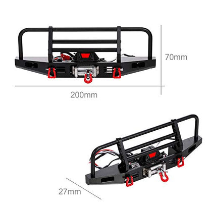 GoolRC Metal Front Bumper with Winch 2 LED Light for 1/10 RC Car Crawler Compatible with Replacmenet for TRX Hsp Redcat Rc4wd Tamiya Axial Scx10 D90 HPI Car Upgrade