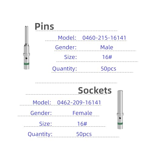 50 Pairs (100PCS) Deutsch Pin Connector Kit Size 16 Solid Contacts DT Series Connector,50PCS Male Pins and 50PCS Female Sockets for Deutsch Pins 14-20 AWG Wire Gauge