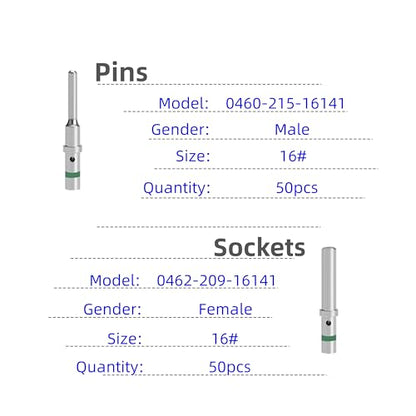 50 Pairs (100PCS) Deutsch Pin Connector Kit Size 16 Solid Contacts DT Series Connector,50PCS Male Pins and 50PCS Female Sockets for Deutsch Pins 14-20 AWG Wire Gauge