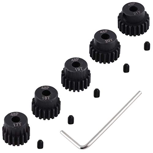 Hobbypark Metal Steel 48P Pinion Gear Set 3.175mm Shaft Hole 17T 18T 19T 20T 21T 48 Pitch Motor Gears Kit for RC Car (5-Pack)