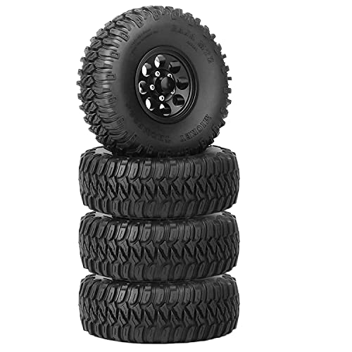 4Pcs 1.55 Inch Aluminum Beadlock Wheel Tires Rubber Tyre for 1/10 RC Crawler Car D90 TF2 Tamiya CC01 LC70 LC80(Black) - color: 95mm-black