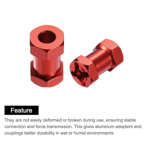 MECCANIXITY 8pcs 12mm Wheel Hex Drive Hubs Adapter Combiner Coupler Red | 20mm Extension, Aluminum, with Nut Latch, for 1/10 RC Crawler Car Parts