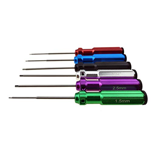Huwaimi 6 Color Hex Wrencher Hex screwdriver for RC CAR,HELICOPTER,Remote Control Car/airplane,0.05IN-1/16IN-3/32IN-5/64IN-1.5MM-2.5MM-3.0MM(New Upgrade) (6 color HSS)