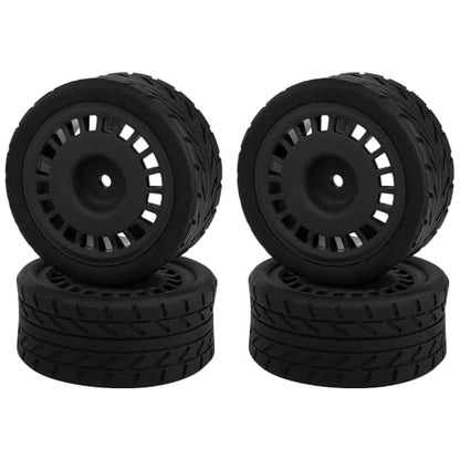 2.59" Rubber Tires & Nylon Wheel Rims 12mm Hex Hub Compatible with HSP Tamiya HPI Kyosho Redcat ExceedRC 1/10 On-Road Touring Car,WLtoys 1/14 144001 RC Buggy (Black) - color: Black