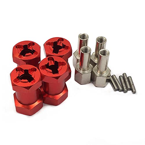 FainWan 4-Pack 12mm Wheel Hex Hub 20mm Extension Adaptor Longer Combiner Coupler for 1/10 RC Crawler Scx10 D90(Red)