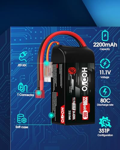 HOOVO 3S Lipo Battery, 80C 2200mAh 11.1V Shorty Lipo Battery Pack, Softcase with Deans Connector for Drone RC Quadcopter Helicopter Airplane FPV RC Car, 2 Pack - style: 3S 2200mAh 80C-Deans