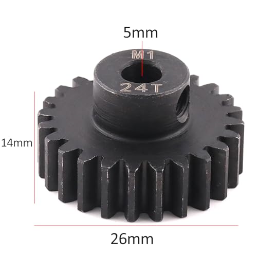 Steel Mod1 5mm Pinion Gear 1PCS, 11-28 M1 Pinion Gear Metal Hardened Steel Fit 5mm RC Motor Shaft with 3.175mm Coupler Compatible with 1/5 1/6 1/8 1/10 1/14 RC Brushless Brush Motor (24T) - size: 24T