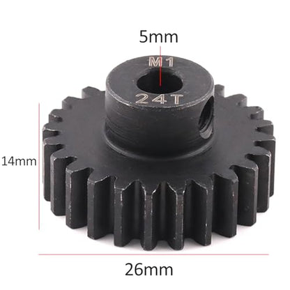 Steel Mod1 5mm Pinion Gear 1PCS, 11-28 M1 Pinion Gear Metal Hardened Steel Fit 5mm RC Motor Shaft with 3.175mm Coupler Compatible with 1/5 1/6 1/8 1/10 1/14 RC Brushless Brush Motor (24T) - size: 24T