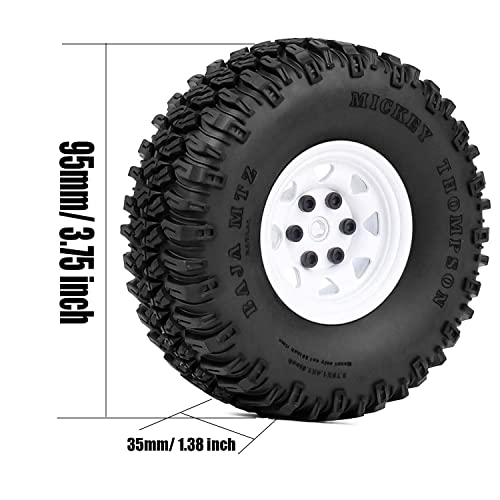 4PCS 1.55 inch Aluminum Metal Beadlock Wheels Rim Rubber Tires Set Replacement for 1/10 RC Crawler Car D90 TF2 Tamiya CC01 CC02 LC70 JIMNY Axial AX90069 Upgrade Parts (White) - color: White