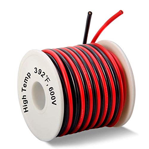 16 AWG Silicone Wire 50ft Spool, 25ft Black/25ft Red, 200°C 600V | Ultra Flexible 16 Gauge Wire, 252 Strands Tinned Copper, Abrasion/Heat Resistant, for RC, 3D Printer, Auto, LED, DIY