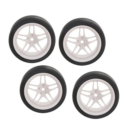 4pcs RC Tires Wheels Rims Set, 1/10 Scale Rubber Tires with 12mm Hex Hub, 26mm Wide Smooth Drift Tires for RC Racing and Drifting Cars Compatible with TT01 HSP (White) - color: White