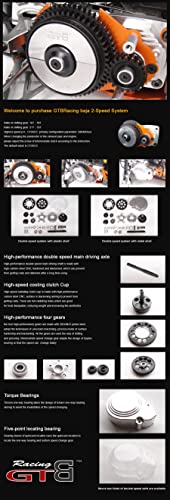 GTB Metal 2 Dual Speed System with Gear Cover Set for RC 1/5 Gasonline Car 1:5 HPI Baja 5B SS 5SC | HPI Baja 2 Speed Gear Transmission - color: 2 Speed Gear Set