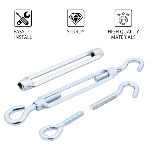 Stainless Steel Turnbuckle Kit, 10PCS Adjustable Turnbuckle Tensioner for Metal Cable Wire, Hook and Eye Tensioners for Shade Sails, Heavy Duty,Rust-Proof,1/4 inch (M6) - style: M6