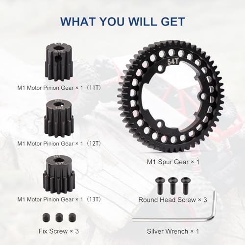 Aimrock Harden Steel Mod 1 54T Spur Gear and 5mm 11T 12T 13T Pinion Gear Combo Upgrade Option Parts for Traxxas XRT X-Maxx E-Revo Funco Maxx XO-1 RC Car (54T 11T 12T 13T) - size: 54T 11T 12T 13T