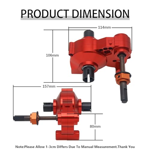 CNC Metal Differential Diff.Gear Box Case Assembly Kit (Red) | for 1/5 Hpi Rofun Baha Km Rovan Baja 5B 5T 5Sc Truck Rc Car Parts - color: Red