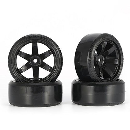 4Pcs 63mm RC Drift Car Tires Hard Tyres Plastic Wheel Rims for 1/10 On-Road Drifting Car for HSP Tamiya HPI Kyosho Spare Parts(Black) - color: Black