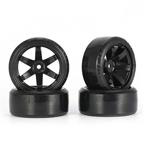 4Pcs 63mm RC Drift Car Tires Hard Tyres Plastic Wheel Rims for 1/10 On-Road Drifting Car for HSP Tamiya HPI Kyosho Spare Parts(Black) - color: Black