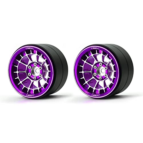 Treal Aluminium 2.2 Beadlock Wheels Rims(2) pcs Fit RC Crawler Mud Truck 2.2 Tires (Purple) - color: Purple