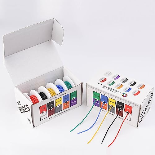 24 Gauge Wire Stranded Electrical Wire 24 AWG Electric Hook Up Wire Kit Flexible Silicone Tinned Copper Wires, OD:1.6mm, 5 Colors 32.8ft Each, with Free 20pcs φ3mm Heat Shrink Tubing - style: 24AWG - 5 Rolls 32.8ft each